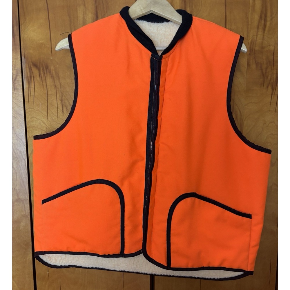 Vintage Vest Orange Reversible Sz L/XL Full Zip Sherpa Lining Pockets Hunting